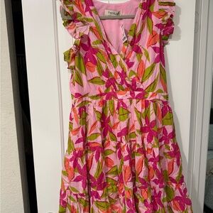 Taylor Pink and Green Floral Casual Dress